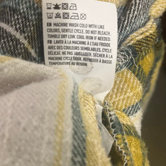 American Eagle Women’s Plaid Flannel Button Down Size Medium Boyfriend Fit Gold - Picture 6 of 13